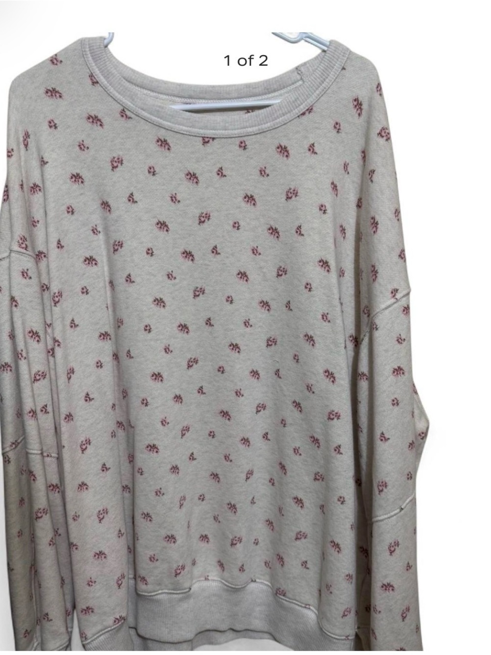 aerie Cream Sweatshirt with Pink Floral Print